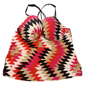 Lane Bryant Spaghetti-Strap Tankini Top 44DD Underwire Red Black White Geometric